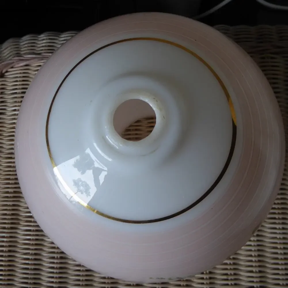 Antique Hand Painted Oil Lamp Globe Ball Lamp Shade 8” Tall 9” Dia 4” Base Rim